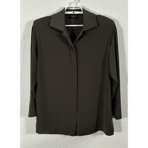 Yeohlee Blouse Womens XL Brown Long‎ Sleeve Hook Enclosures Microfiber